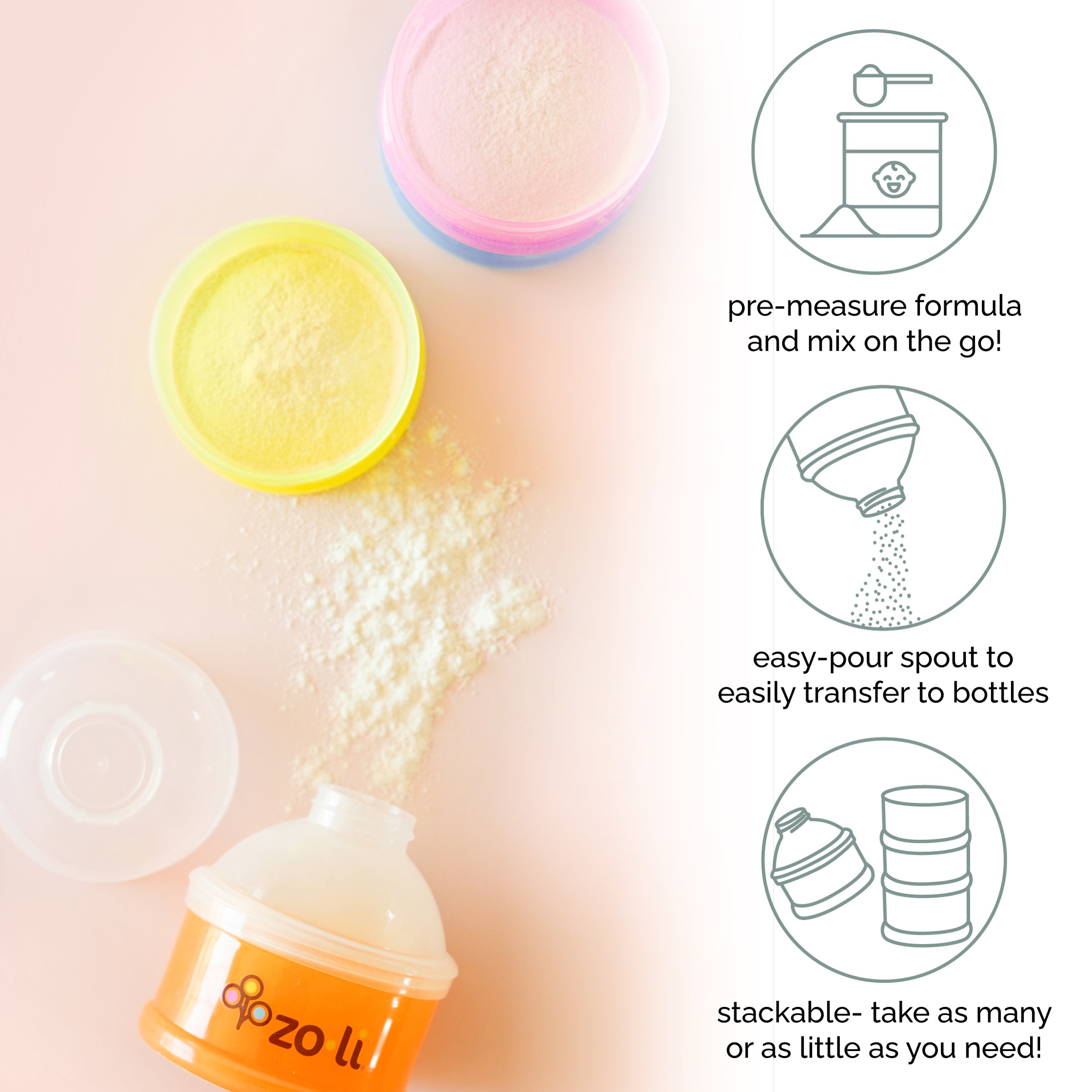 LADISO Baby Formula Dispenser, Portable Milk Powder Dispenser Container,  Baby Feeding Travel Storage Container, Non-Spill Stackable Baby Snack  Storage