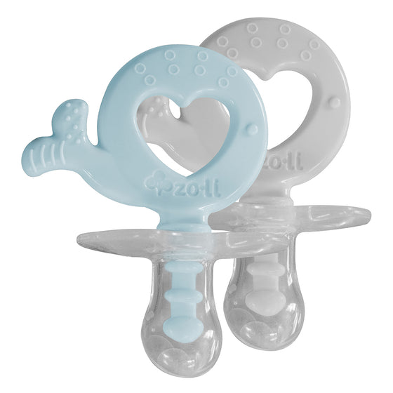 most recommended teething pacifier by orthodontists in mist blue and ash